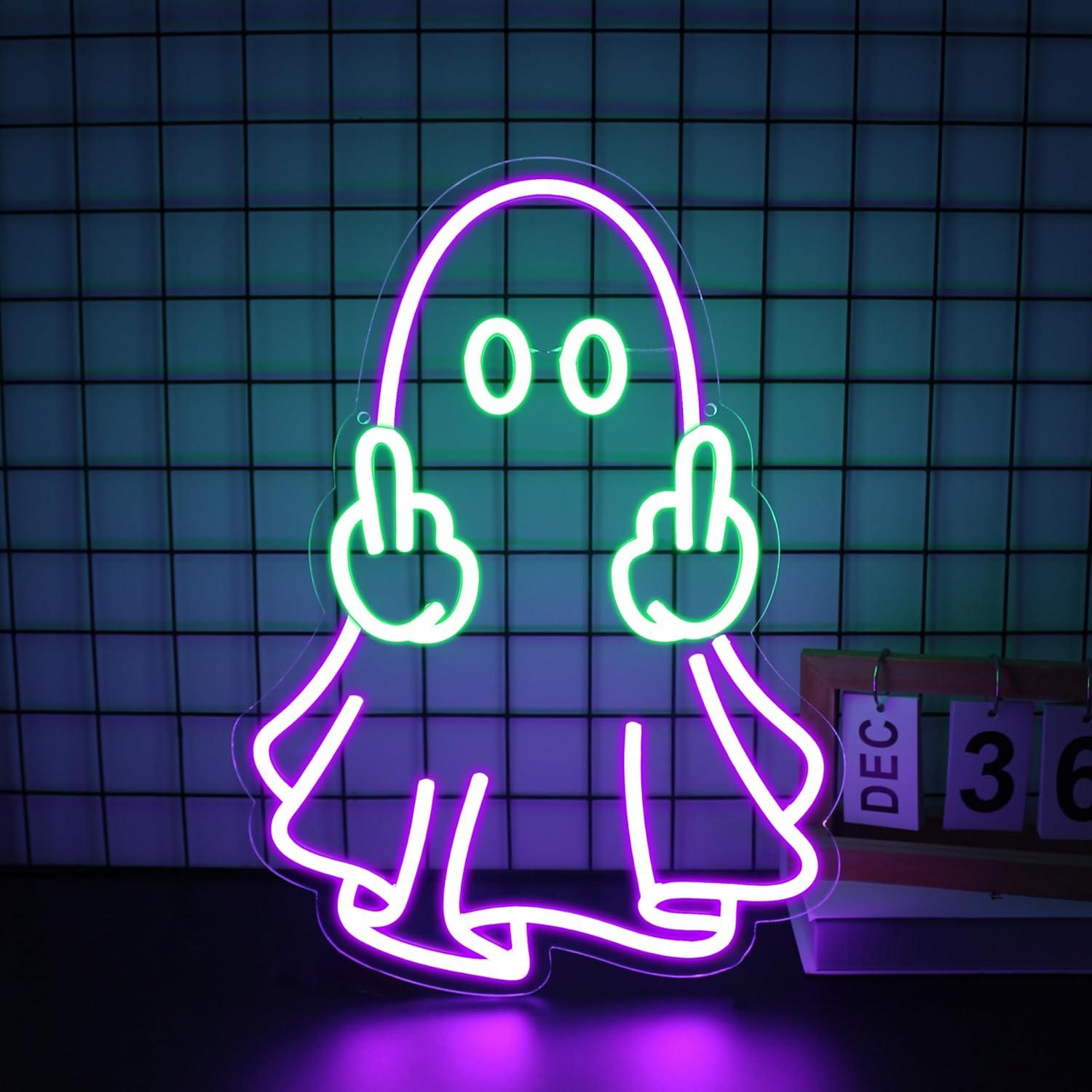 Led Lighting Wall Decor - Neonowy znak duch, zasilany przez USB,