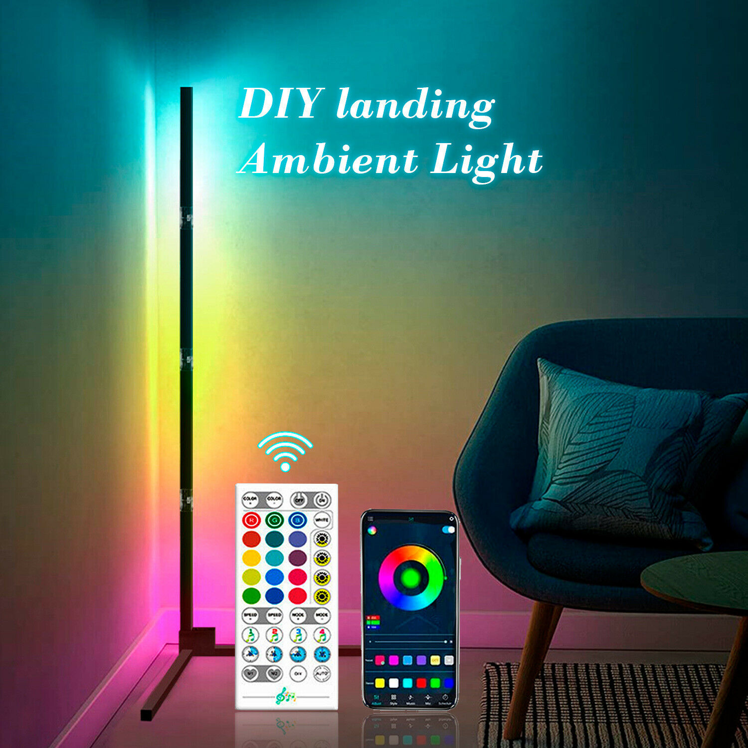 Decor Lighting Floor Lamps - Nowoczesna lampa narożna LED RGB, lampa