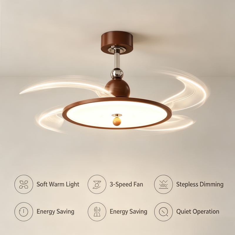 Lighting Decoration On Wall - Wentylator sufitowy z chowanymi łopatkami, lampa
