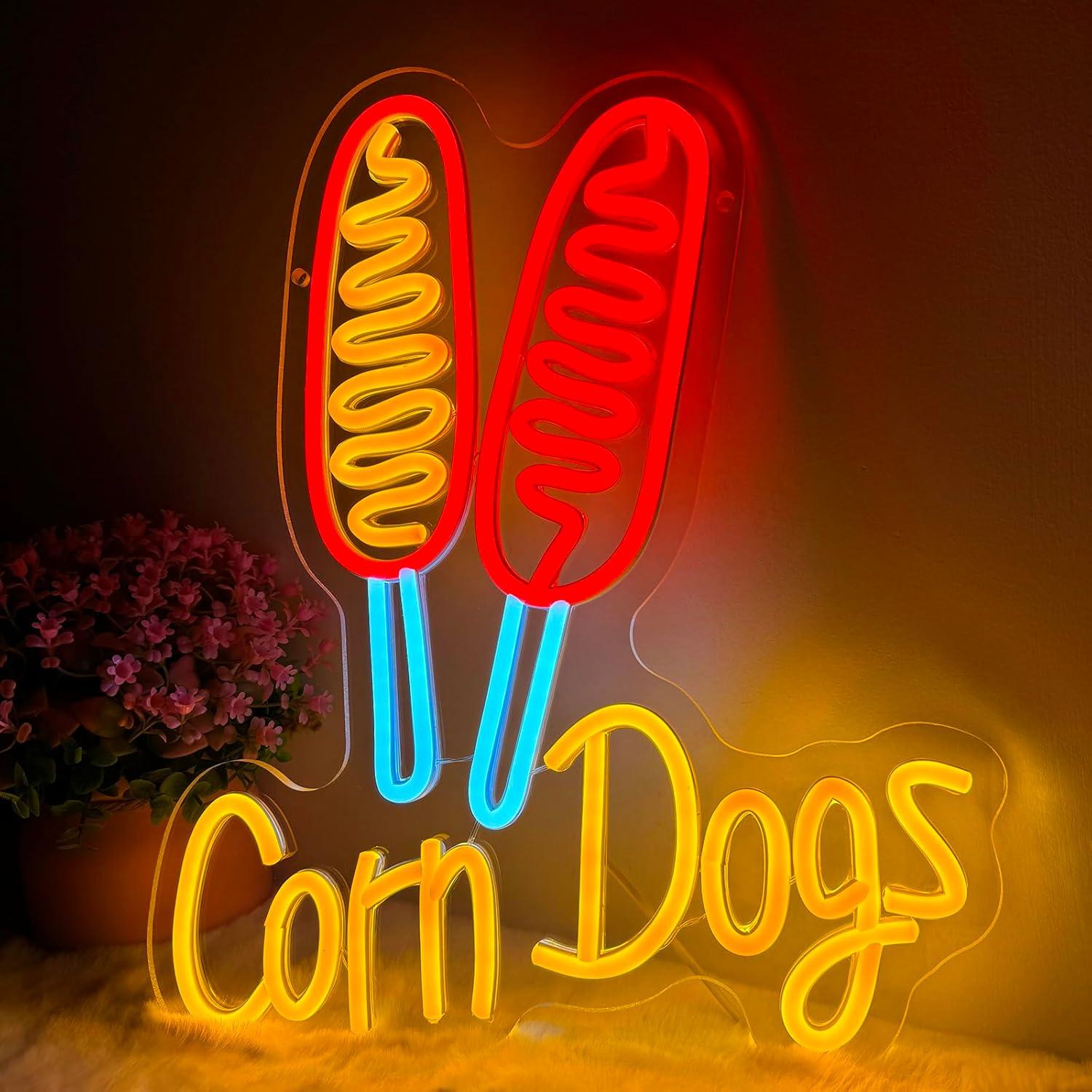 Led Lighting Wall Decor - Neonowy szyld Corn Dog, przekąska, ściemnialne
