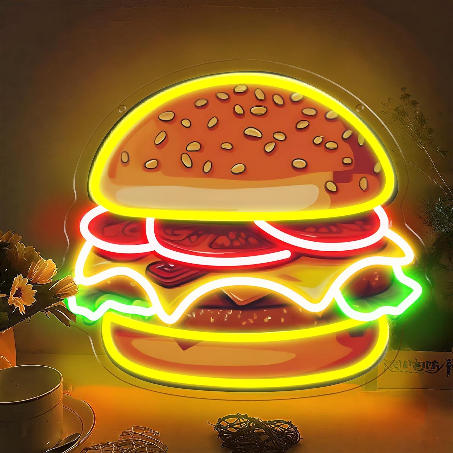 Led Lighting Wall Decor - Neonowy Znak LED Burger Hamburger Lampa